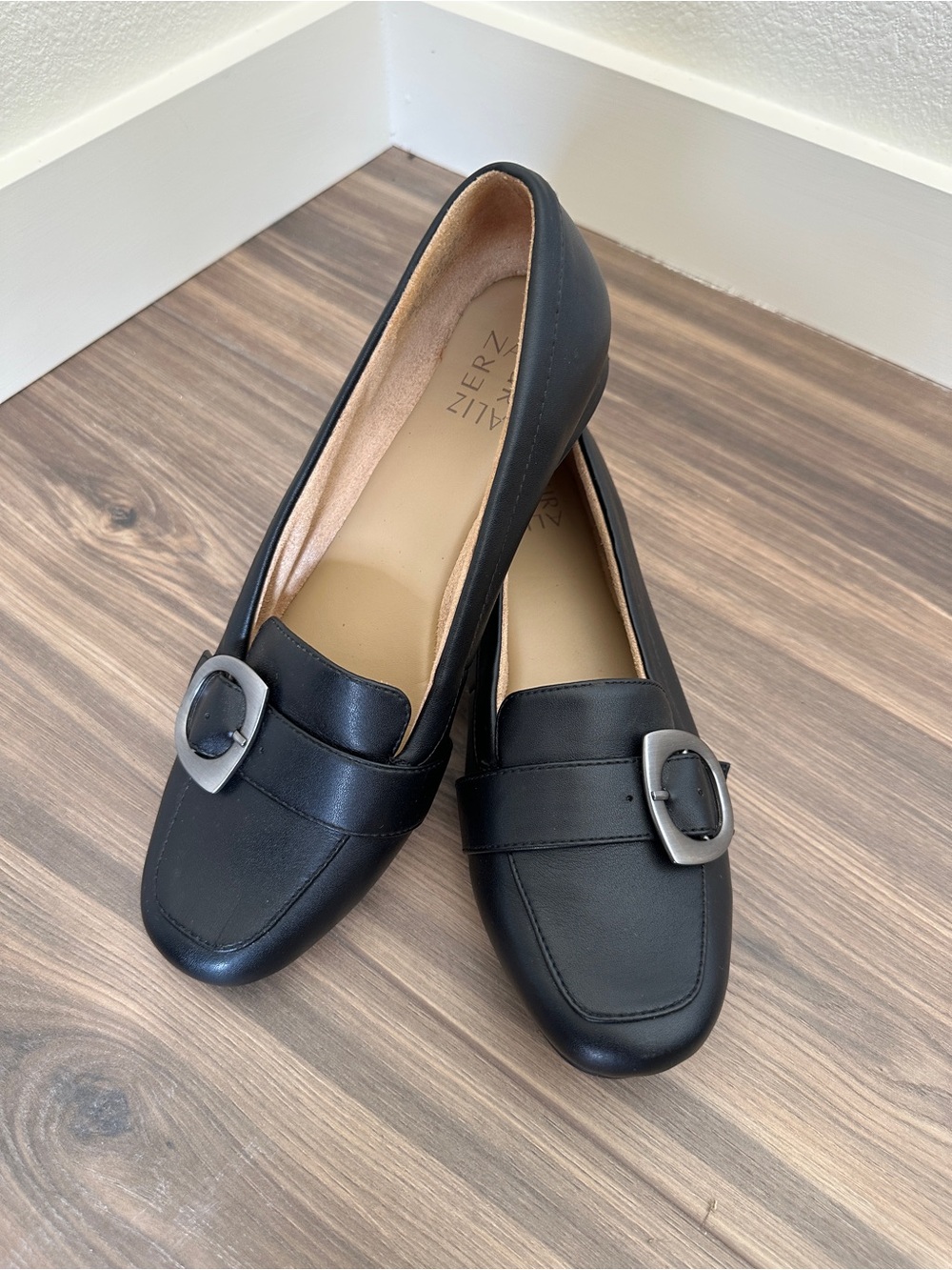 Naturalizer Black Loafers with Silver Buckle